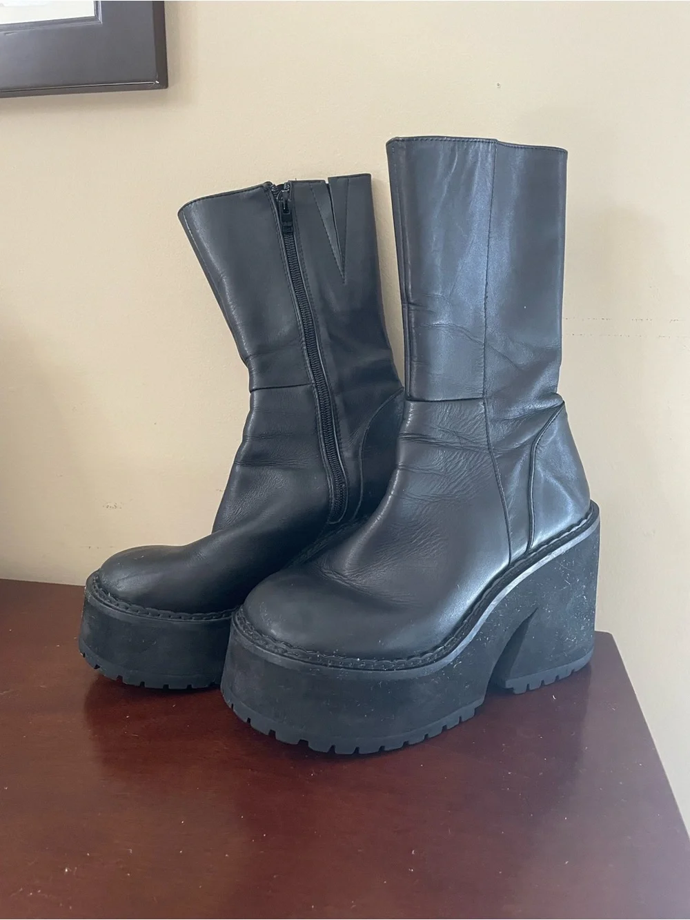 UNIF Black Chunky Platform Mid-Calf Boots